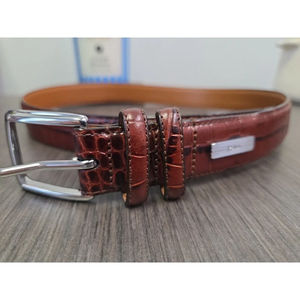 Polo Ralph Lauren Brown Alligator Crocodile Italian Leather Belt Size 32 80 Croc